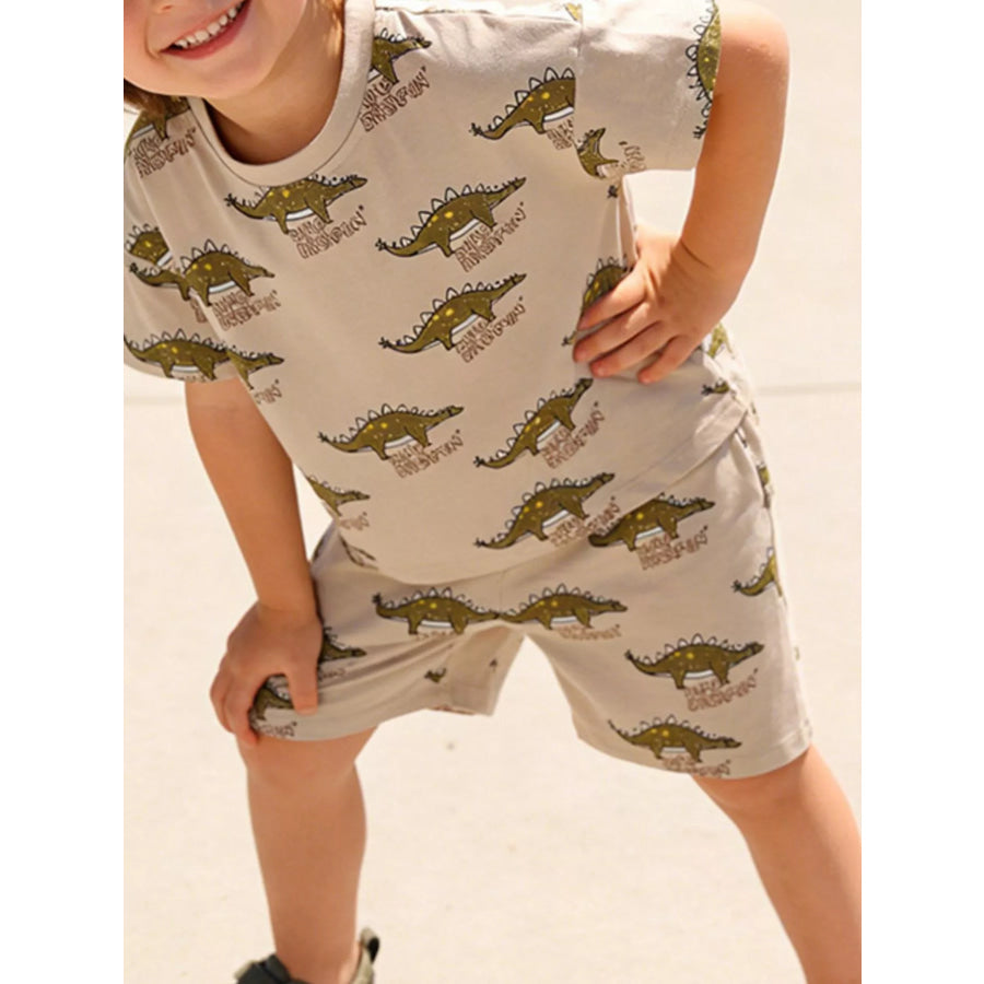 Children’s Dinosaur Print Round Neck Tee and Shorts Set Apparel and Accessories