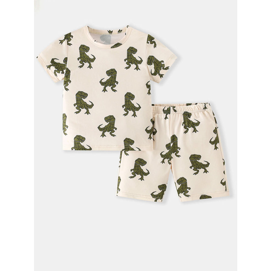 Children’s Dinosaur Print Round Neck Tee and Shorts Set Cream / 2-3 Apparel and Accessories