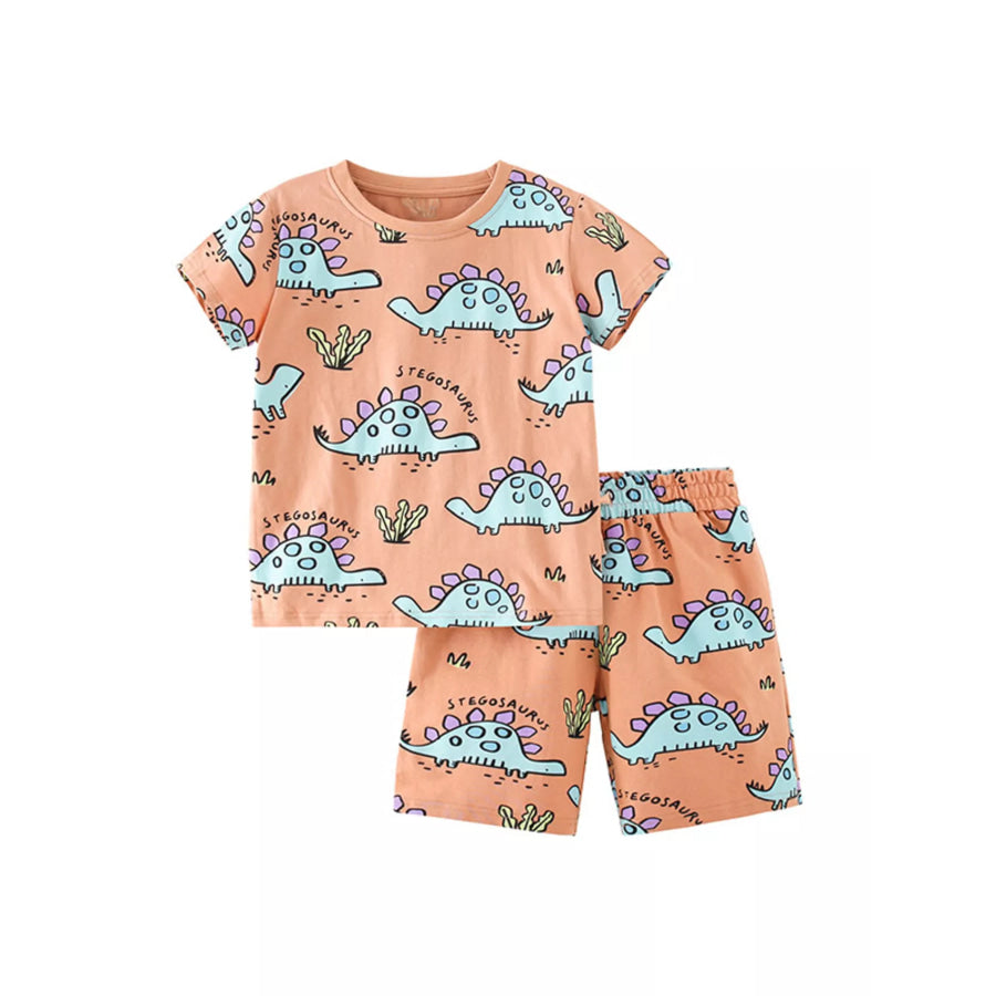 Children’s Dinosaur Print Round Neck Top and Shorts Set Apparel and Accessories