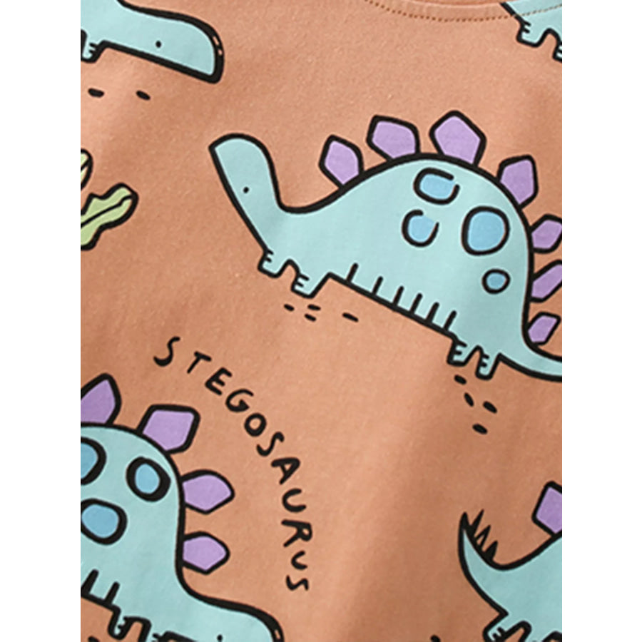 Children’s Dinosaur Print Round Neck Top and Shorts Set Apparel and Accessories