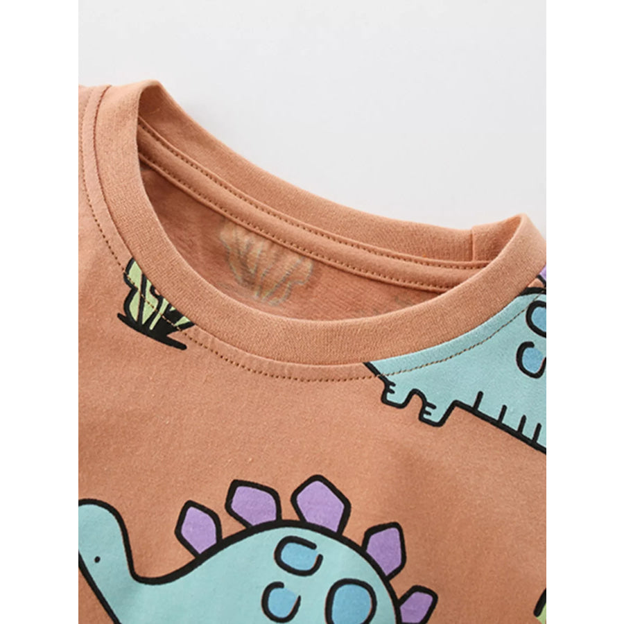 Children’s Dinosaur Print Round Neck Top and Shorts Set Apparel and Accessories