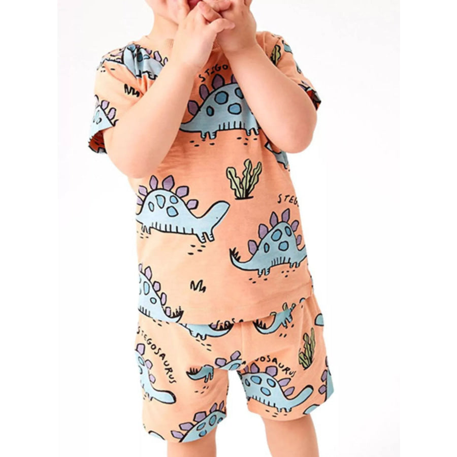 Children’s Dinosaur Print Round Neck Top and Shorts Set Pale Blush / 4Y Apparel and Accessories