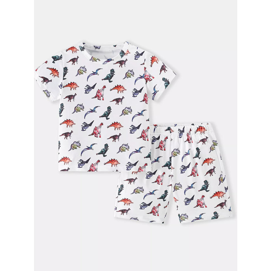 Children’s Dinosaur Print Round Neck Top and Shorts Set White / 2-3Y Apparel and Accessories