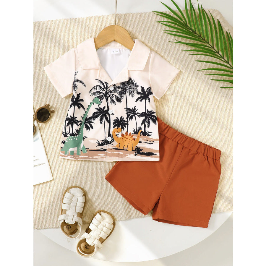 Children’s Dinosaur Print Shirt and Shorts Set Khaki / 6-9M Apparel and Accessories