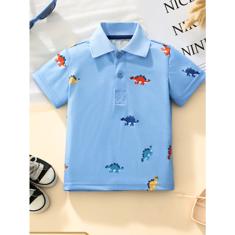 Children’s Dinosaur Print Short Sleeve Polo Sky Blue / 3Y Apparel and Accessories