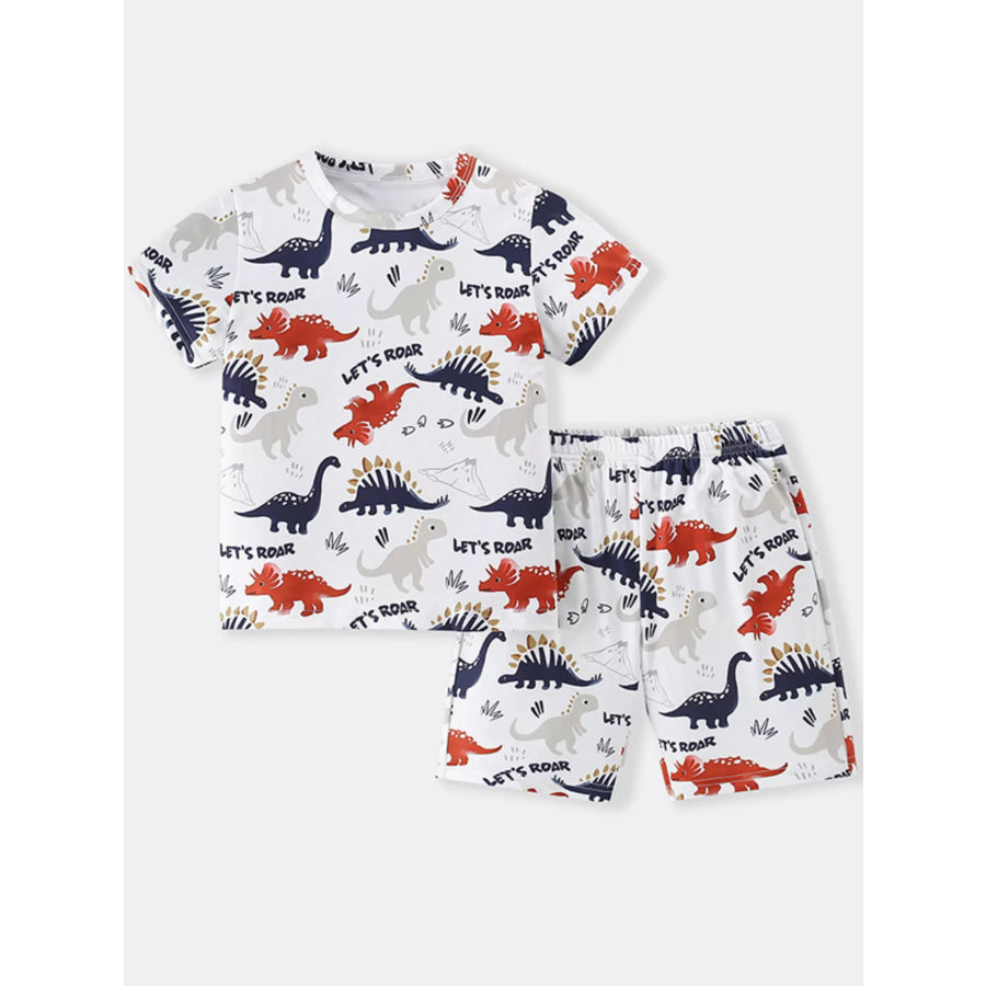 Children’s Dinosaur Print Short Sleeve T-Shirt and Shorts Set White / 2-3Y Apparel and Accessories