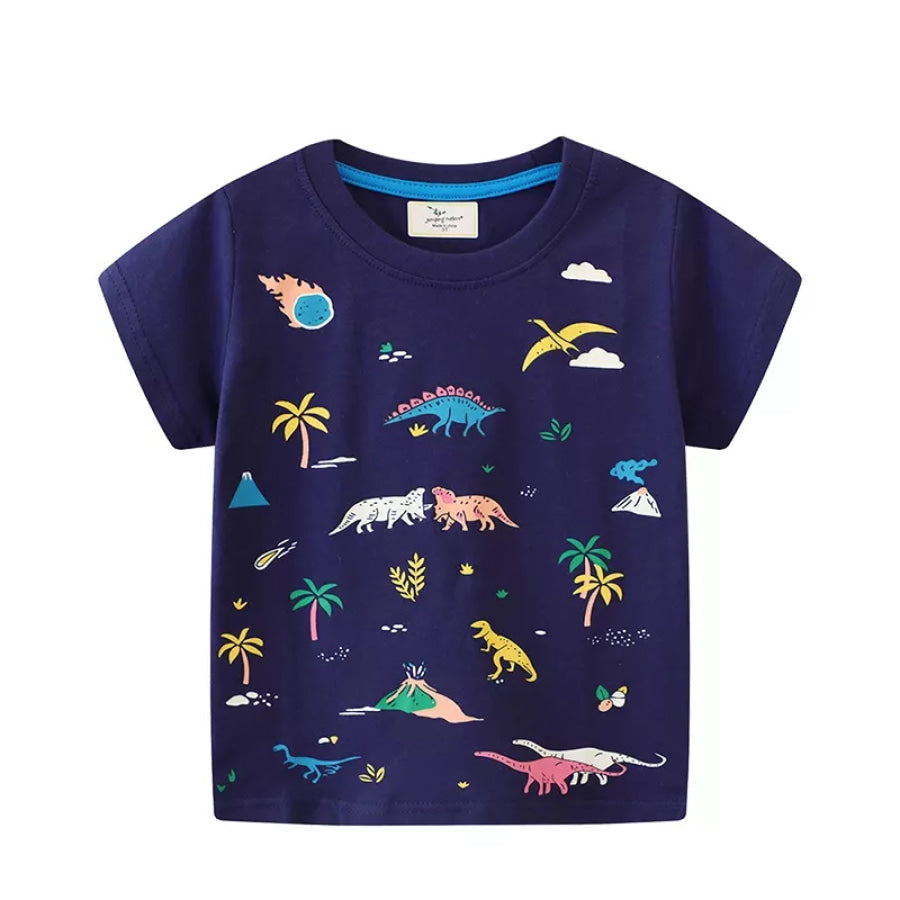 Children’s Dinosaur Print Short Sleeve T-Shirt Dark Navy / 2T Apparel and Accessories