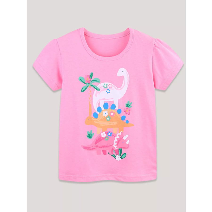 Children’s Dinosaur Print Short Sleeve T-Shirt Pink / 2Y Apparel and Accessories