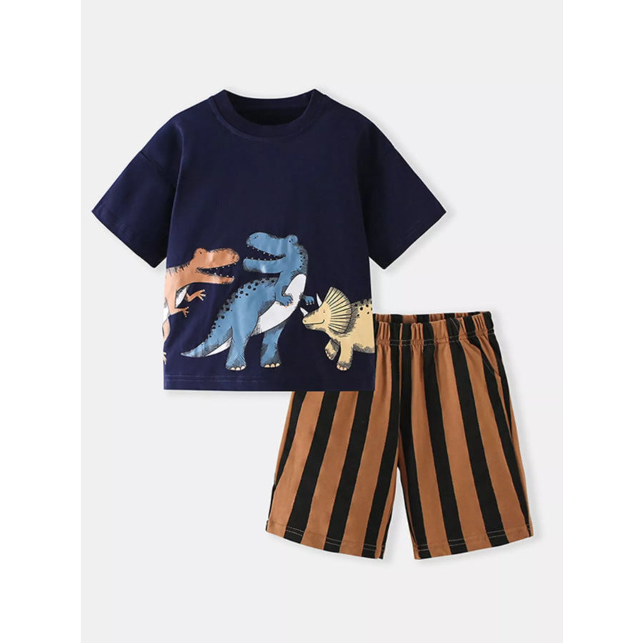 Children’s Dinosaur Print Short Sleeve T-Shirt & Shorts Set Dark Navy / 2-3Y Apparel and Accessories
