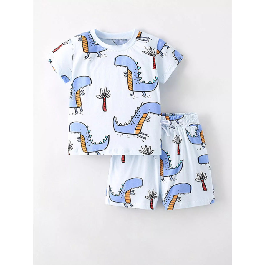 Children’s Dinosaur Print Short Sleeve T-Shirt & Shorts Set Mint Blue / 6Y Apparel and Accessories