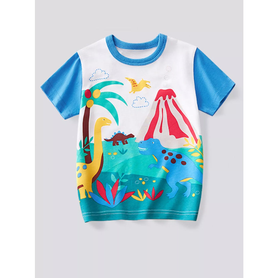 Children’s Dinosaur Print Short Sleeve T-Shirt White / 3Y Apparel and Accessories
