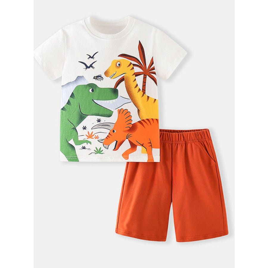 Children’s Dinosaur Print Short Sleeve Tee and Shorts Set Apparel and Accessories
