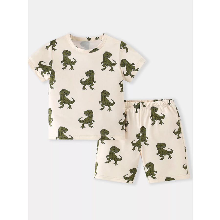 Children’s Dinosaur Print Short Sleeve Tee and Shorts Set Cream / 2-3Y Apparel and Accessories