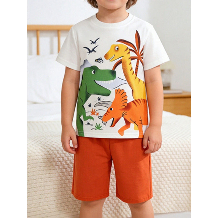 Children’s Dinosaur Print Short Sleeve Tee and Shorts Set Orange / 2-3Y Apparel and Accessories