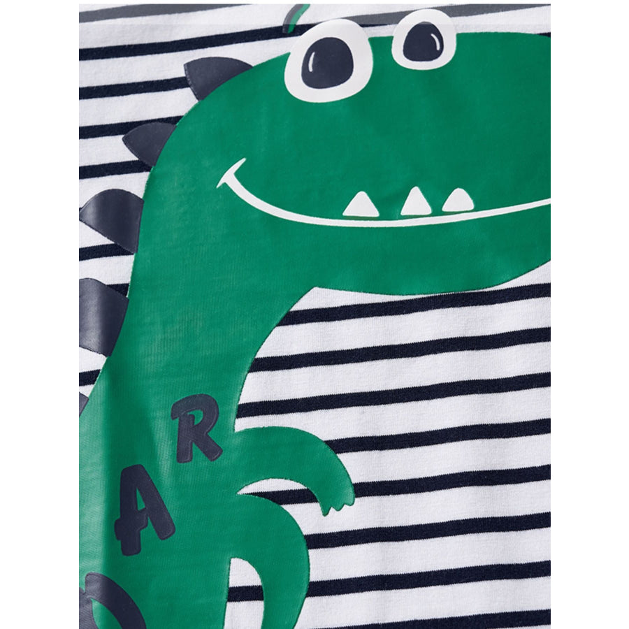 Children’s Dinosaur Print Striped Crew Neck Short Sleeve T-Shirt Apparel and Accessories