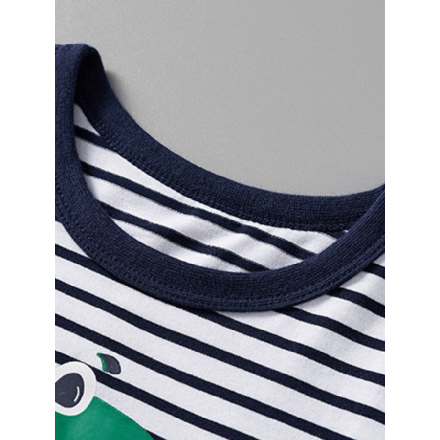 Children’s Dinosaur Print Striped Crew Neck Short Sleeve T-Shirt Apparel and Accessories