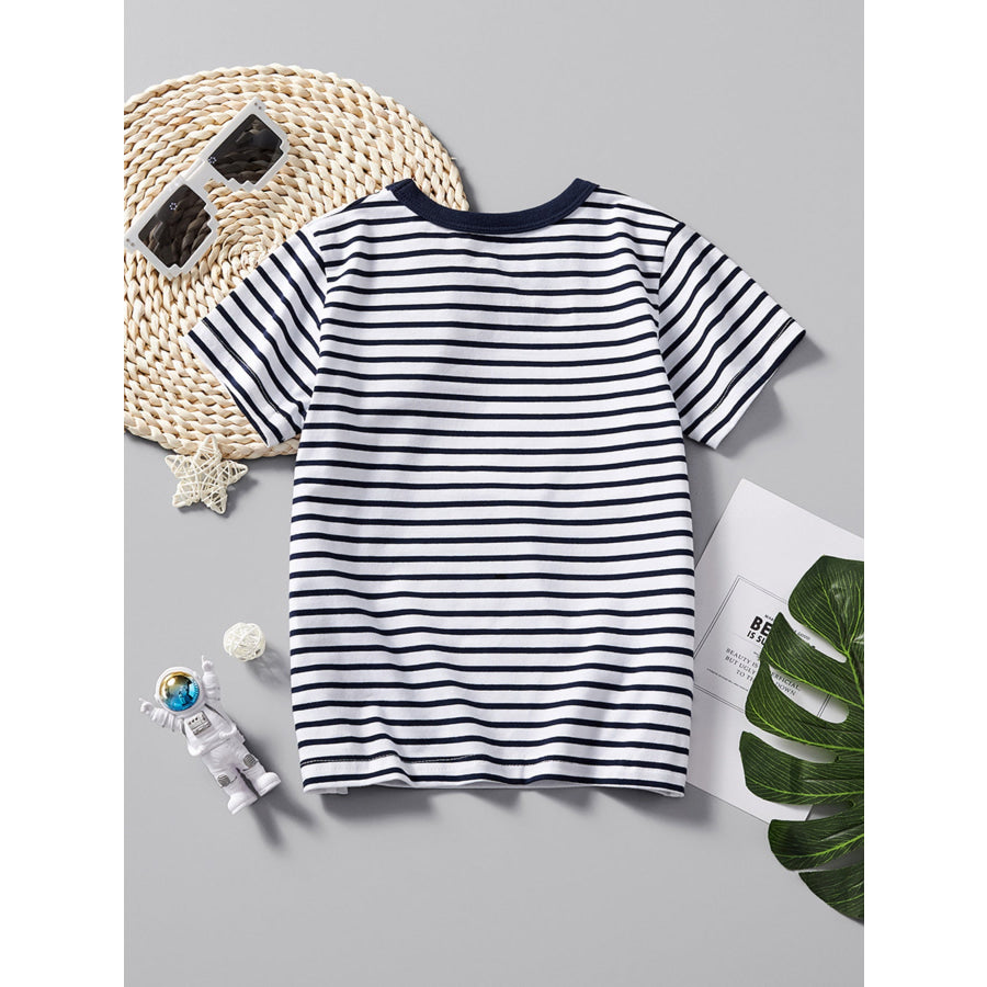 Children’s Dinosaur Print Striped Crew Neck Short Sleeve T-Shirt Apparel and Accessories