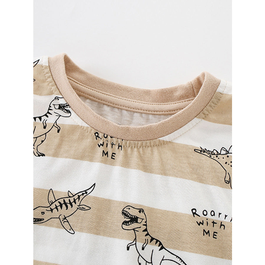 Children’s Dinosaur Print Striped Crew Neck T-Shirt Apparel and Accessories