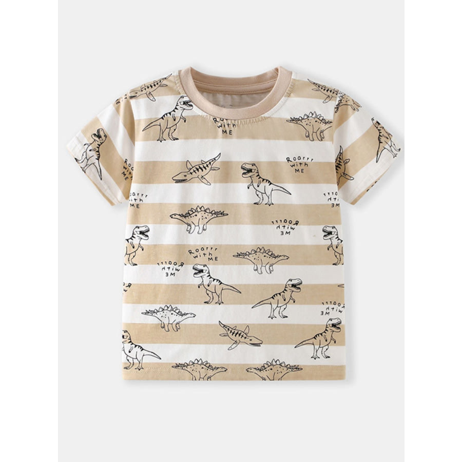 Children’s Dinosaur Print Striped Crew Neck T-Shirt Apparel and Accessories