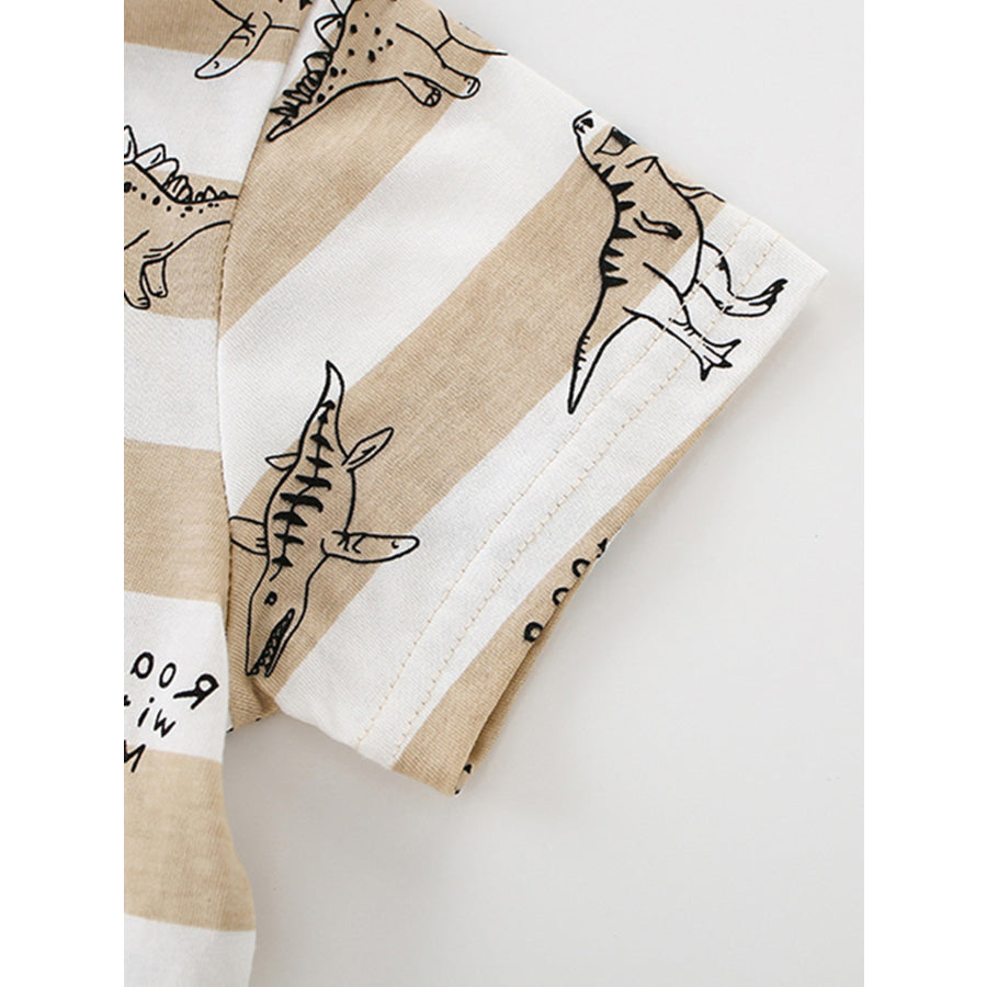 Children’s Dinosaur Print Striped Crew Neck T-Shirt Apparel and Accessories