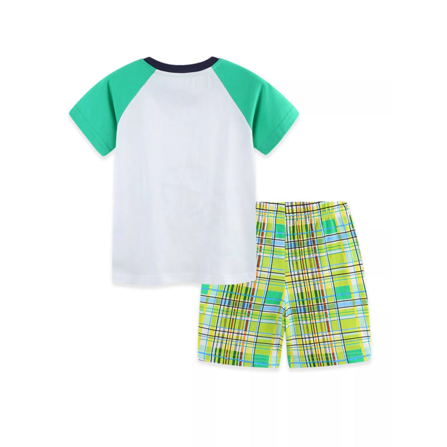 Children’s Dinosaur Print T-Shirt & Plaid Shorts Set Apparel and Accessories
