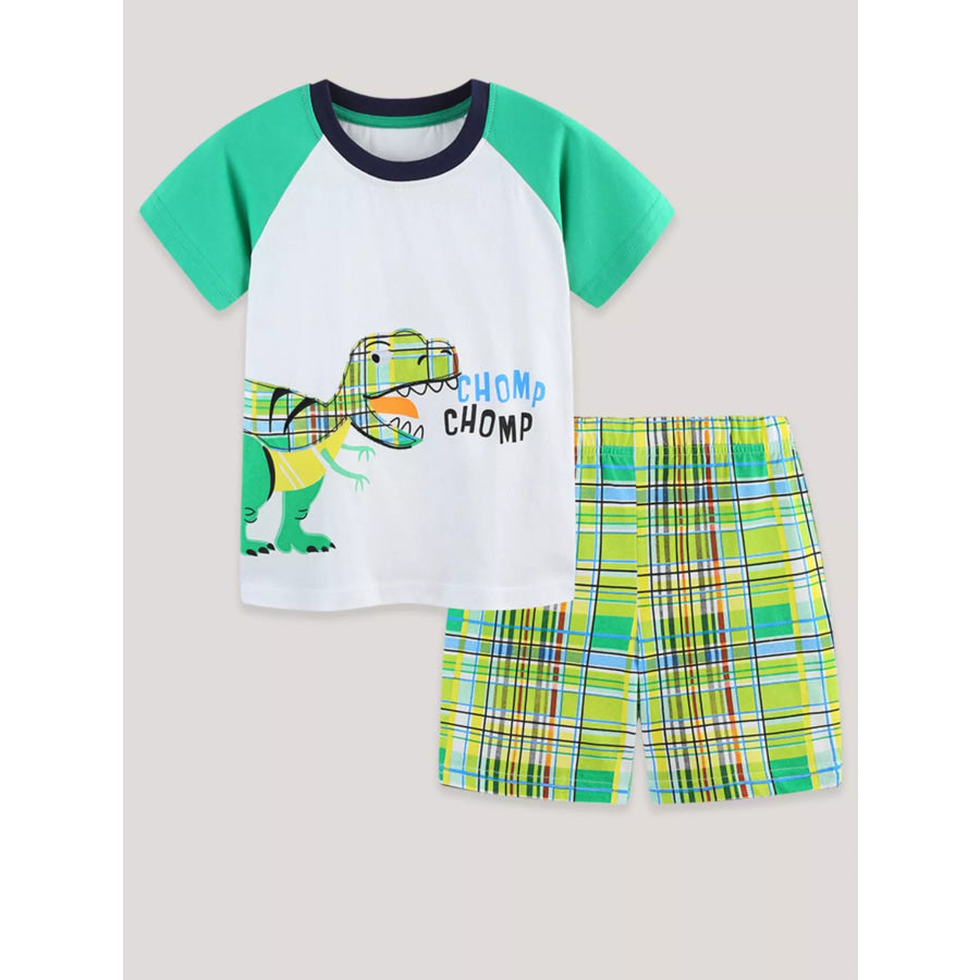 Children’s Dinosaur Print T-Shirt & Plaid Shorts Set Apparel and Accessories