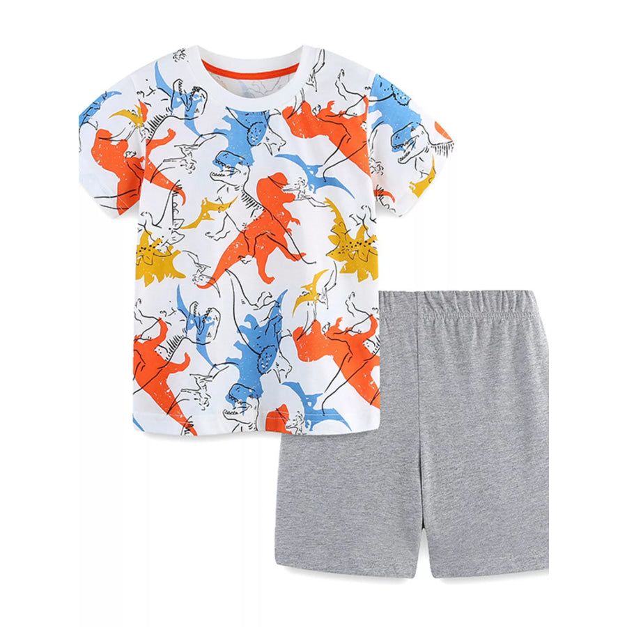Children’s Dinosaur Print Tee and Shorts Set White / 2Y Apparel and Accessories