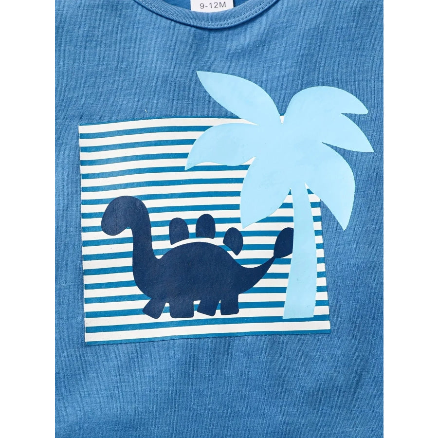 Children’s Dinosaur Print Tee & Striped Shorts Set Apparel and Accessories