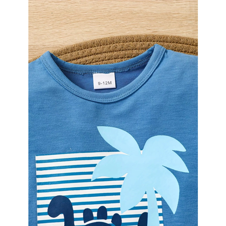Children’s Dinosaur Print Tee & Striped Shorts Set Apparel and Accessories