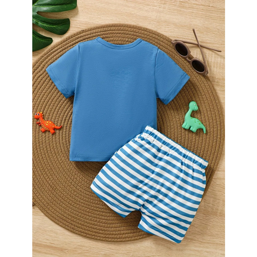 Children’s Dinosaur Print Tee & Striped Shorts Set Apparel and Accessories