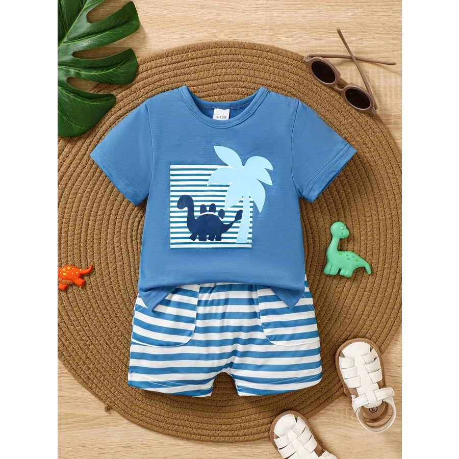 Children’s Dinosaur Print Tee & Striped Shorts Set Apparel and Accessories