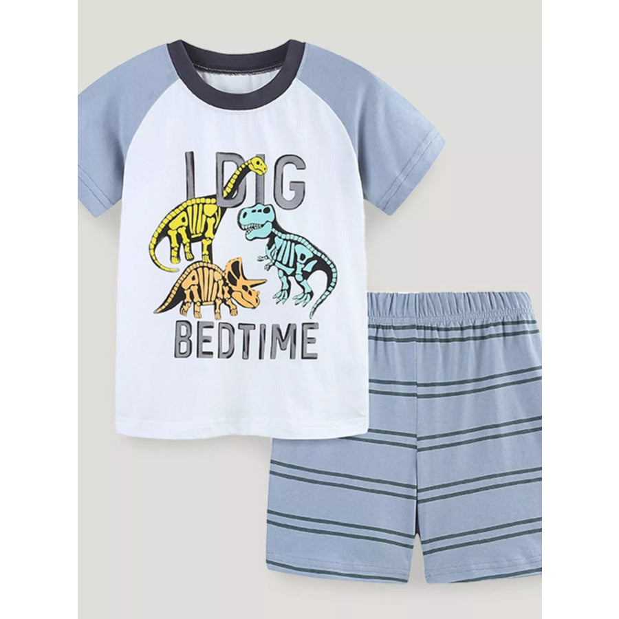 Children’s Dinosaur Print Top and Striped Shorts Set White / 2Y Apparel and Accessories