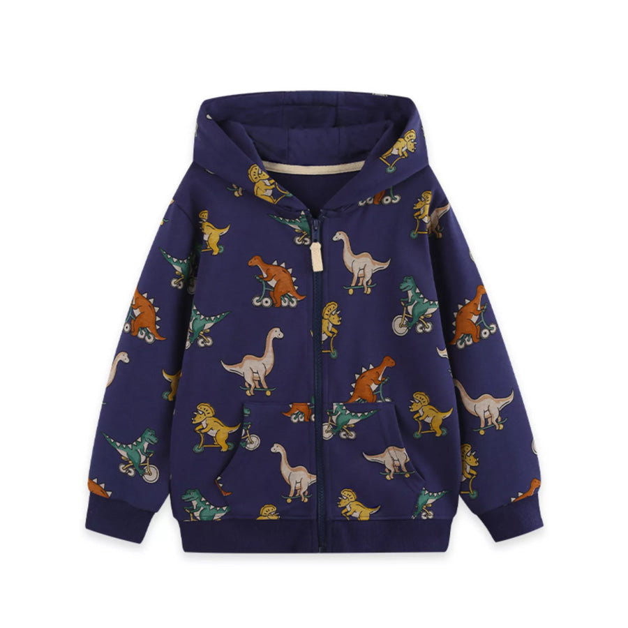 Children’s Dinosaur Print Zip-Up Hooded Jacket Apparel and Accessories