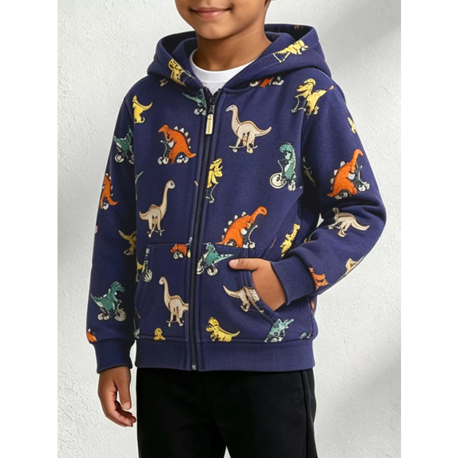 Children’s Dinosaur Print Zip-Up Hooded Jacket Apparel and Accessories