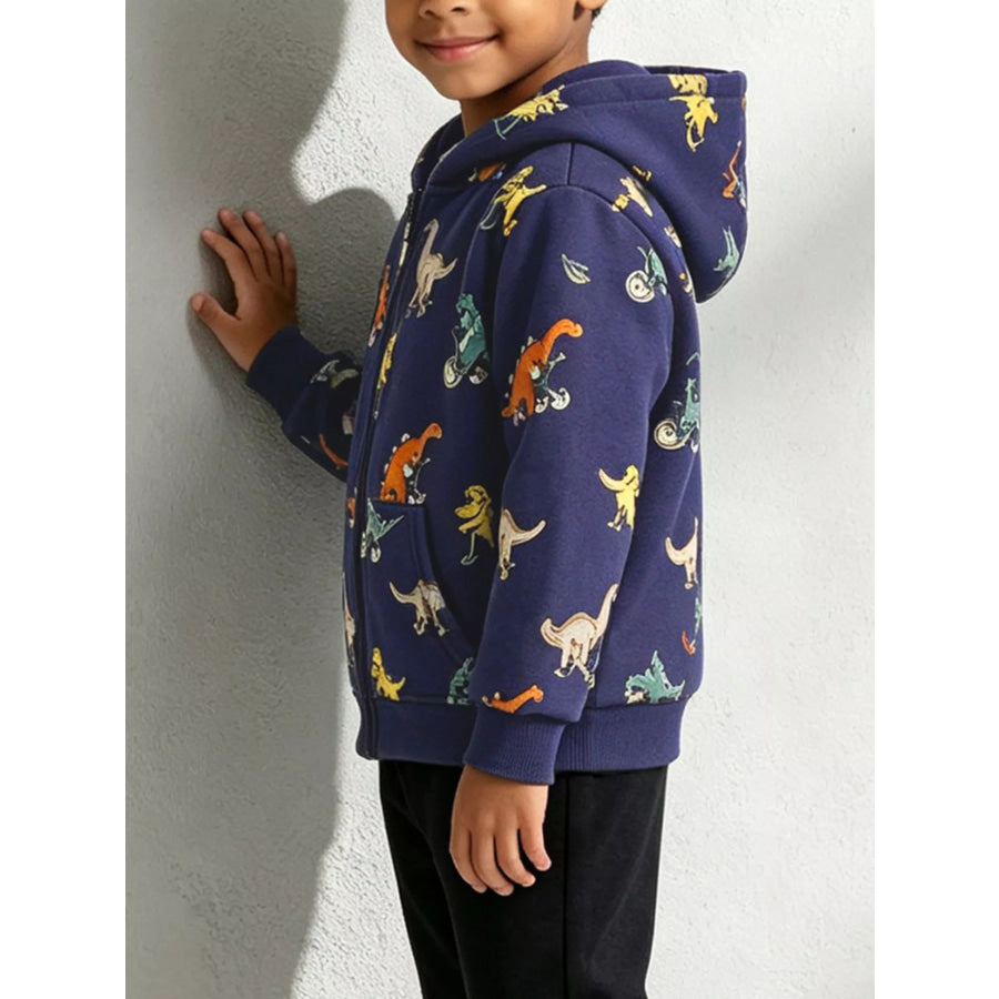 Children’s Dinosaur Print Zip-Up Hooded Jacket Apparel and Accessories