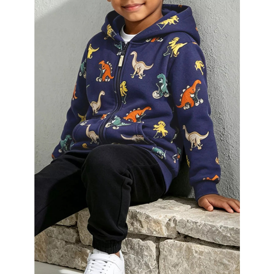 Children’s Dinosaur Print Zip-Up Hooded Jacket Apparel and Accessories