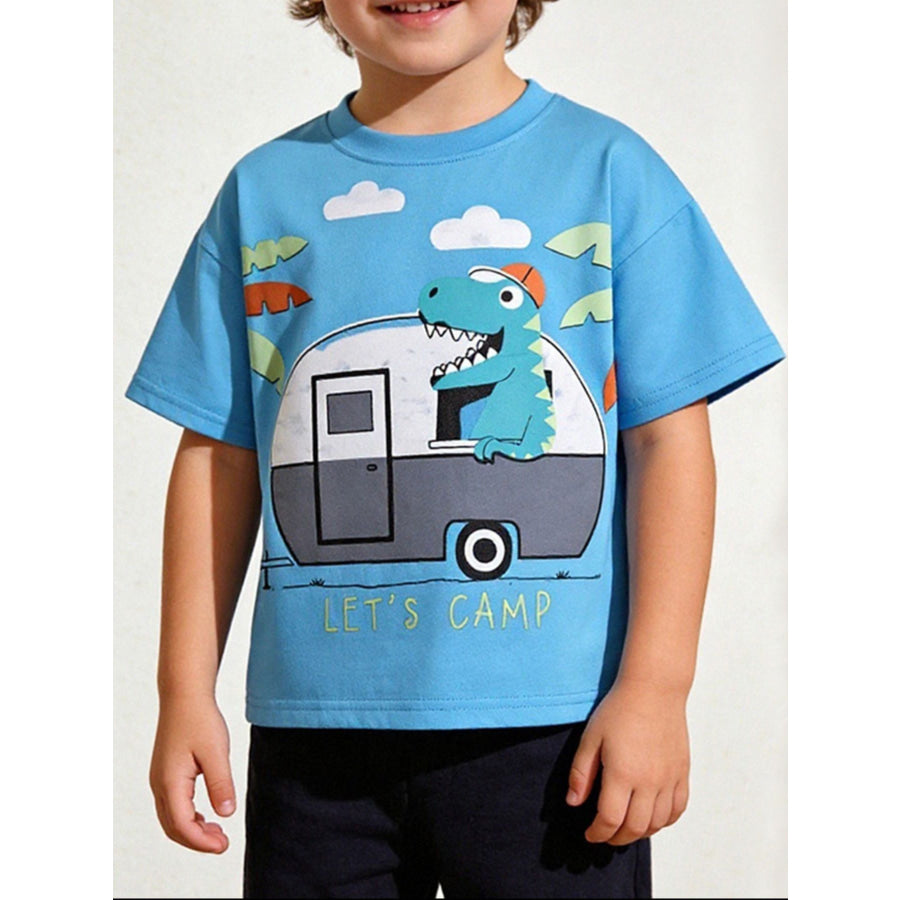 Children’s Dinosaur Round Neck Short Sleeve T-Shirt Sky Blue / 2-3Y Apparel and Accessories
