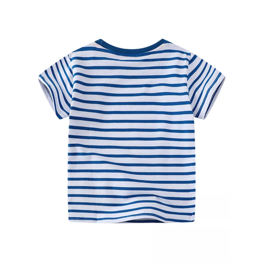 Children’s Dinosaur Round Neck Striped T-Shirt Apparel and Accessories