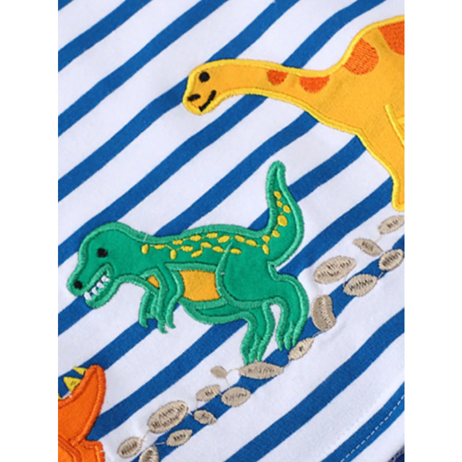 Children’s Dinosaur Round Neck Striped T-Shirt Apparel and Accessories
