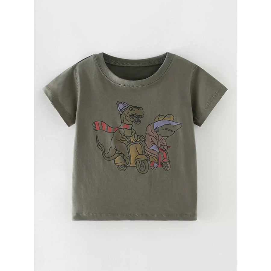 Children’s Dinosaur Round Neck T-Shirt Army Green / 3Y Apparel and Accessories