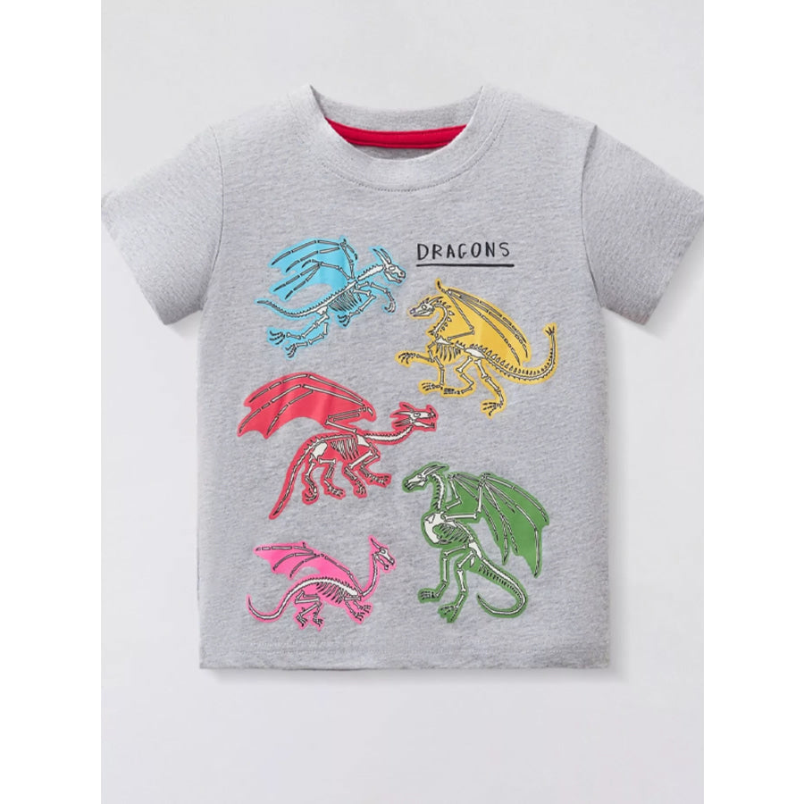 Children’s Dinosaur Round Neck T-Shirt Light Gray / 2-3Y Apparel and Accessories