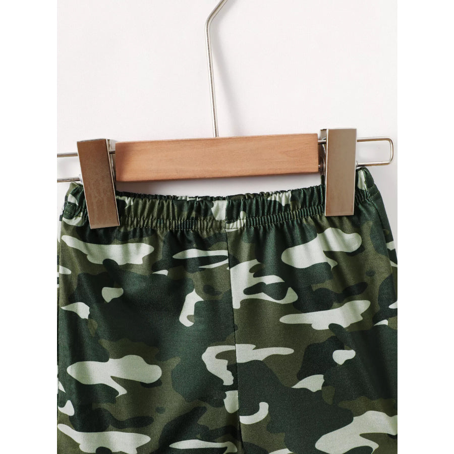Children’s Dinosaur Round Neck Tee and Camo Shorts Set Apparel and Accessories