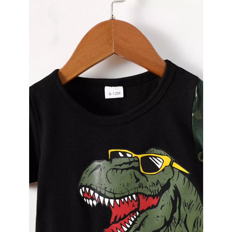 Children’s Dinosaur Round Neck Tee and Camo Shorts Set Apparel and Accessories