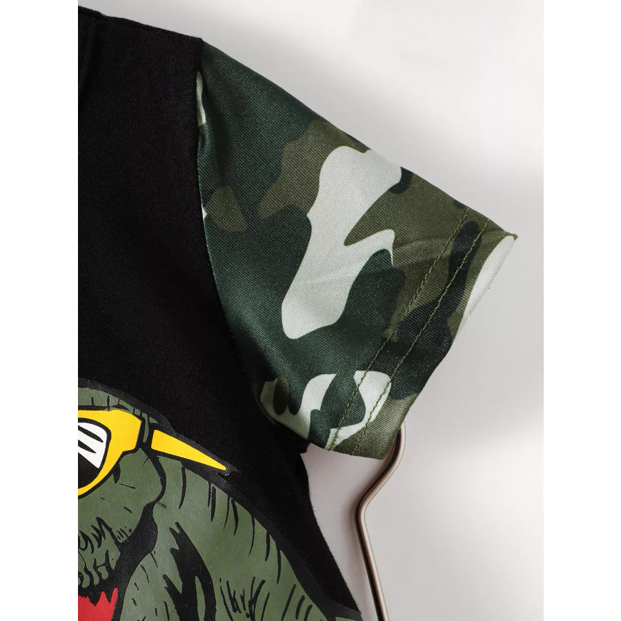 Children’s Dinosaur Round Neck Tee and Camo Shorts Set Apparel and Accessories