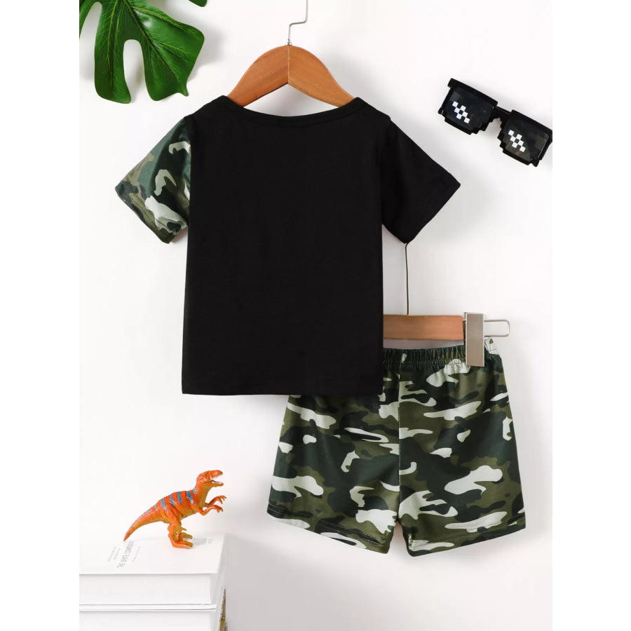 Children’s Dinosaur Round Neck Tee and Camo Shorts Set Apparel and Accessories