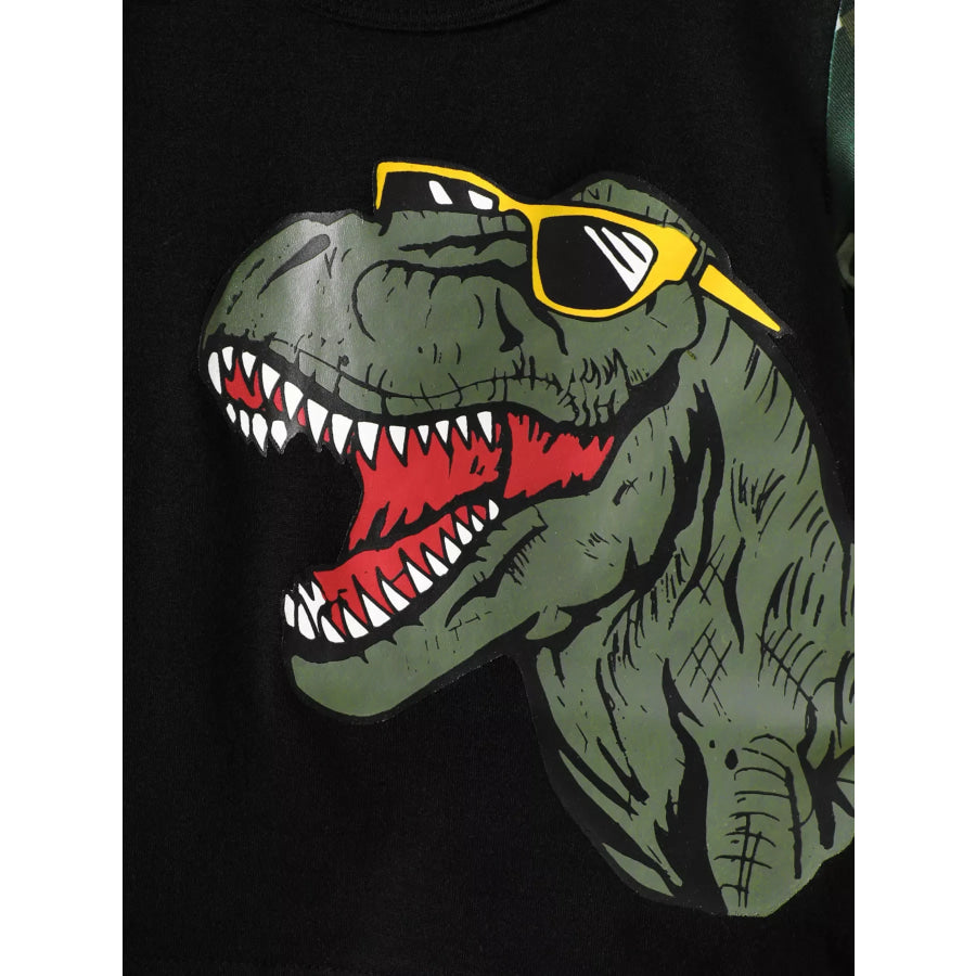 Children’s Dinosaur Round Neck Tee and Camo Shorts Set Apparel and Accessories