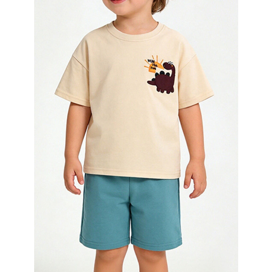Children’s Dinosaur Round Neck Tee and Shorts Set Tan / 2-3Y Apparel and Accessories