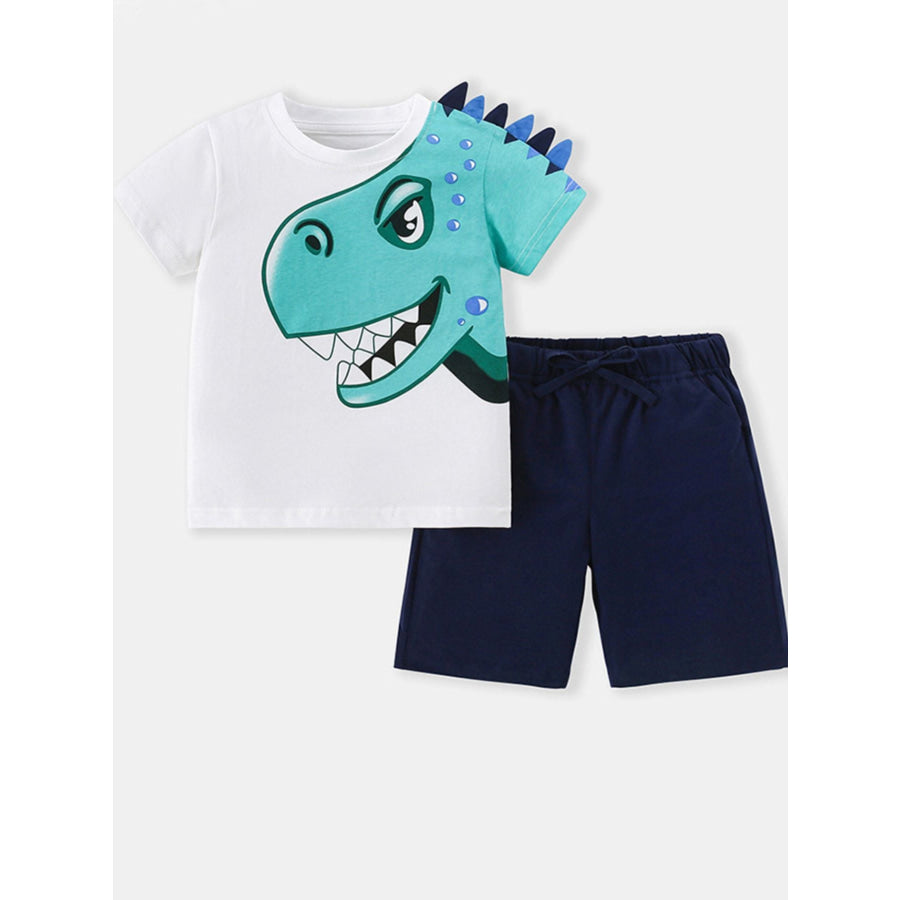 Children’s Dinosaur Round Neck Tee and Shorts Set White / 3Y Apparel and Accessories