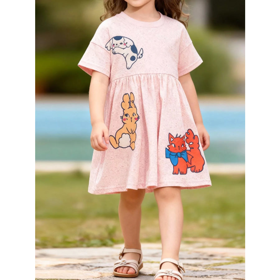Children’s Dinosaur Short Sleeve Dress Watermelon pink / 2Y Apparel and Accessories