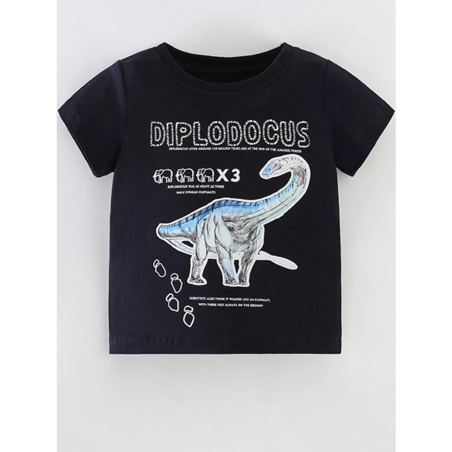 Children’s Dinosaur Short Sleeve T-Shirt Black / 3Y Apparel and Accessories